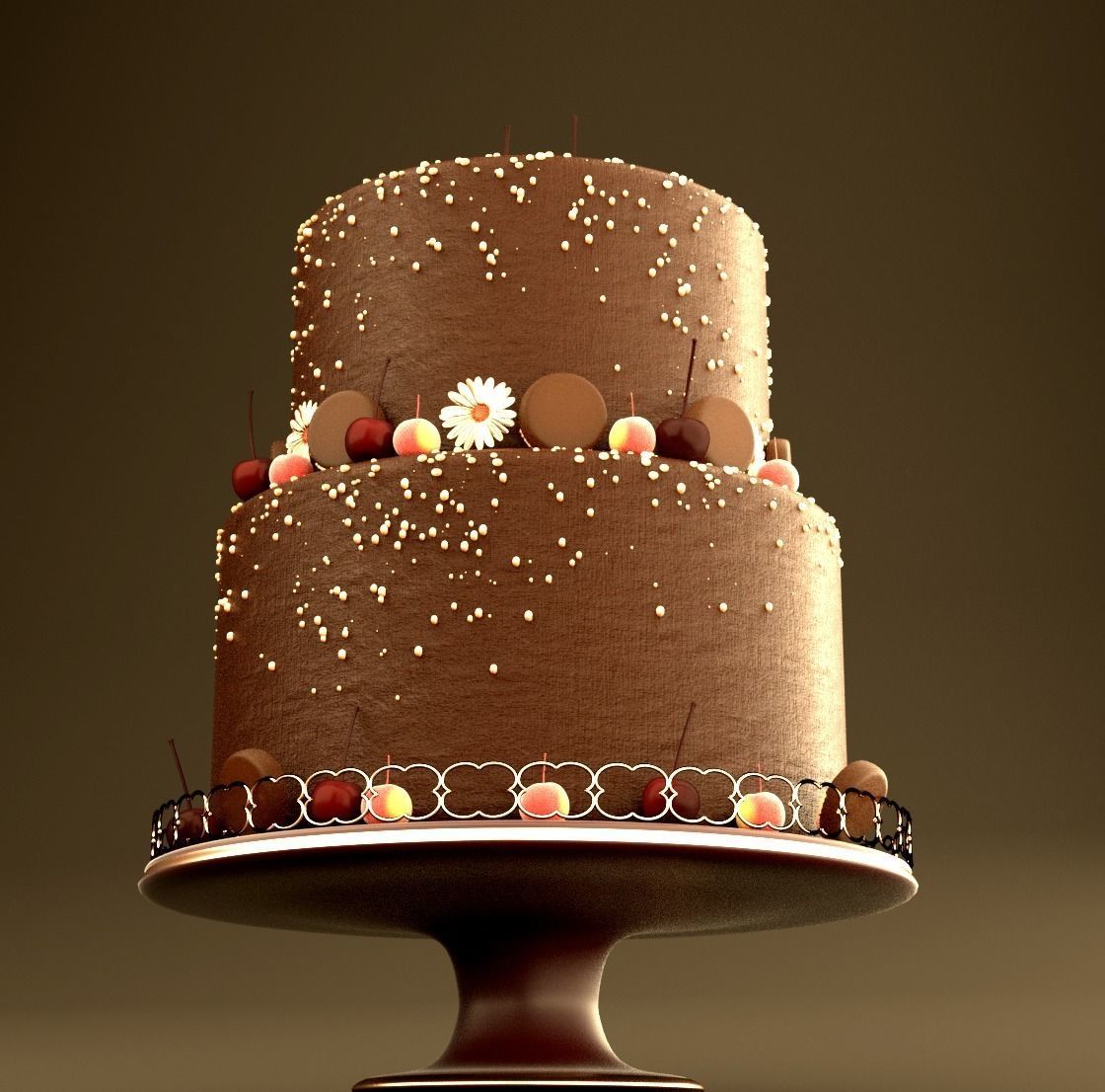 Chocolate Cookie Cake  Low-poly 3D model_2