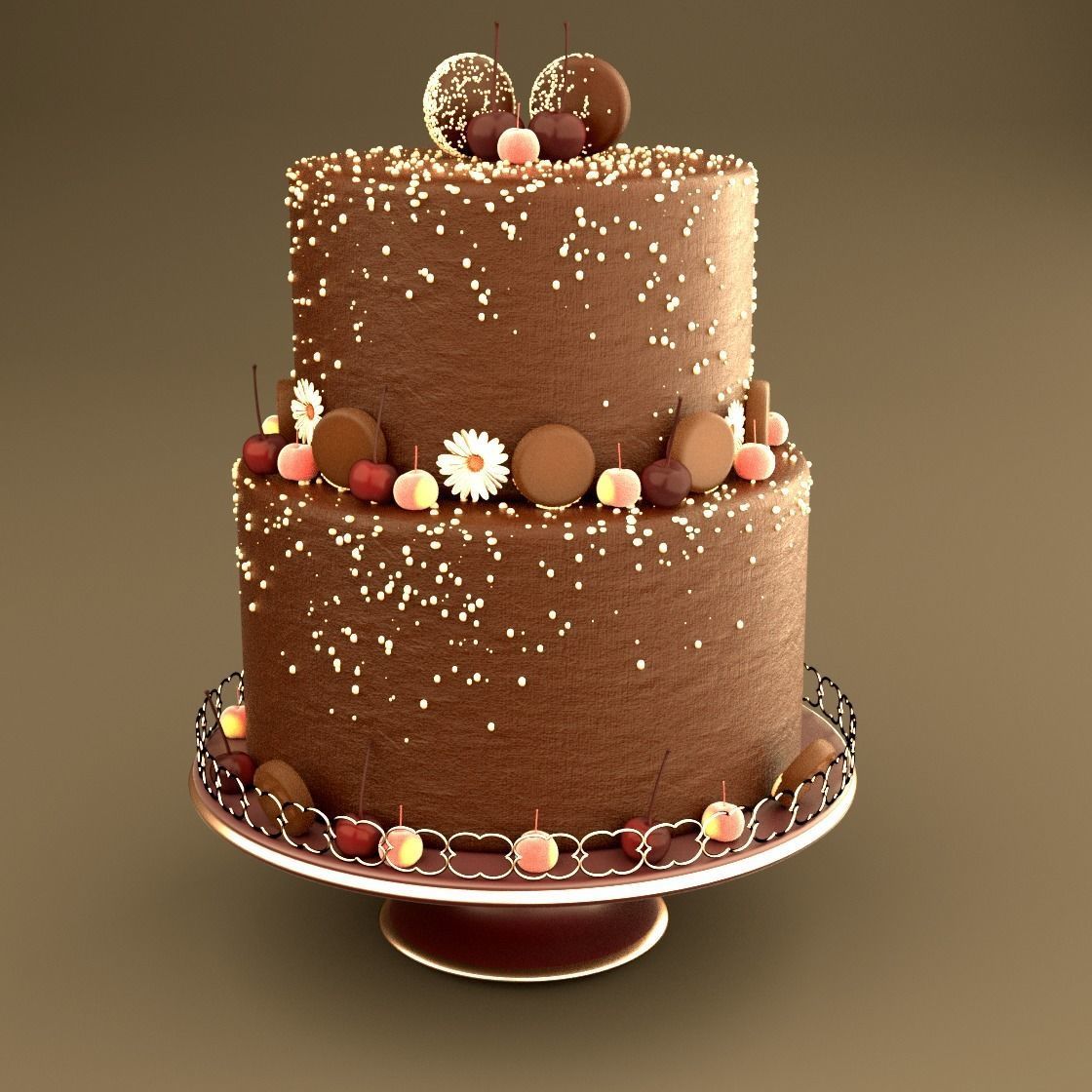 Chocolate Cookie Cake  Low-poly 3D model_1