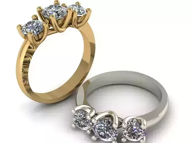 Ring with 3 gems 3D print model 2