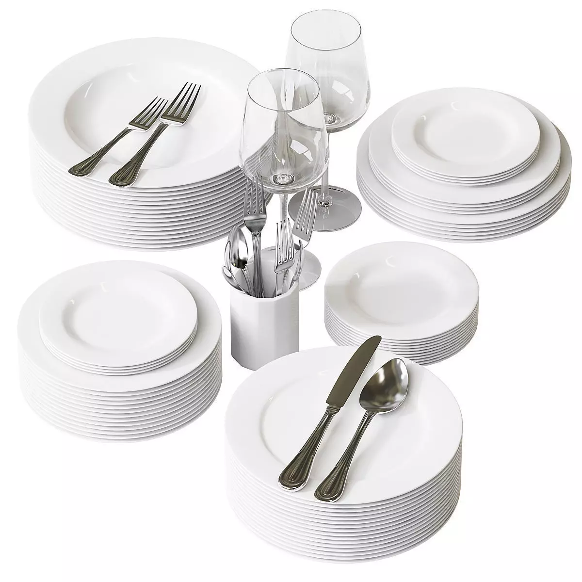 Plates Set 2 plate with fork and knife 3D model_0