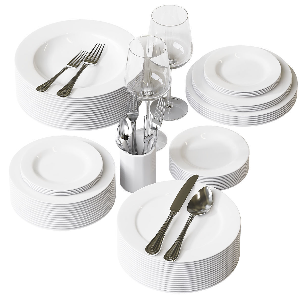 Plates Set 2 plate with fork and knife 3D model_1