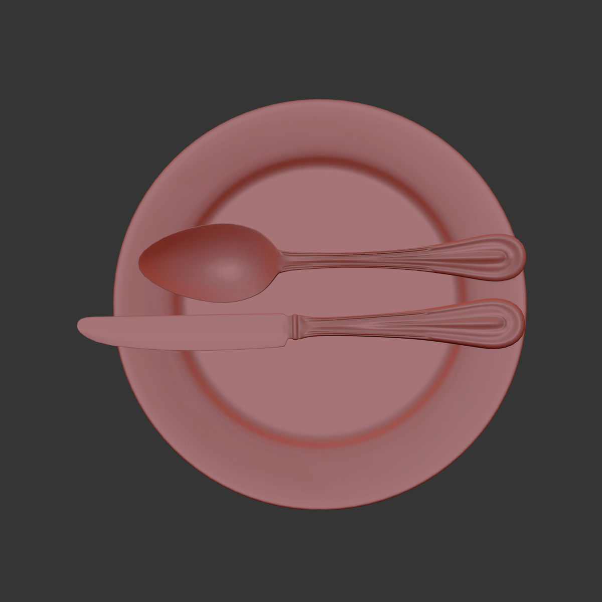 Plates Set 2 plate with fork and knife 3D model_4