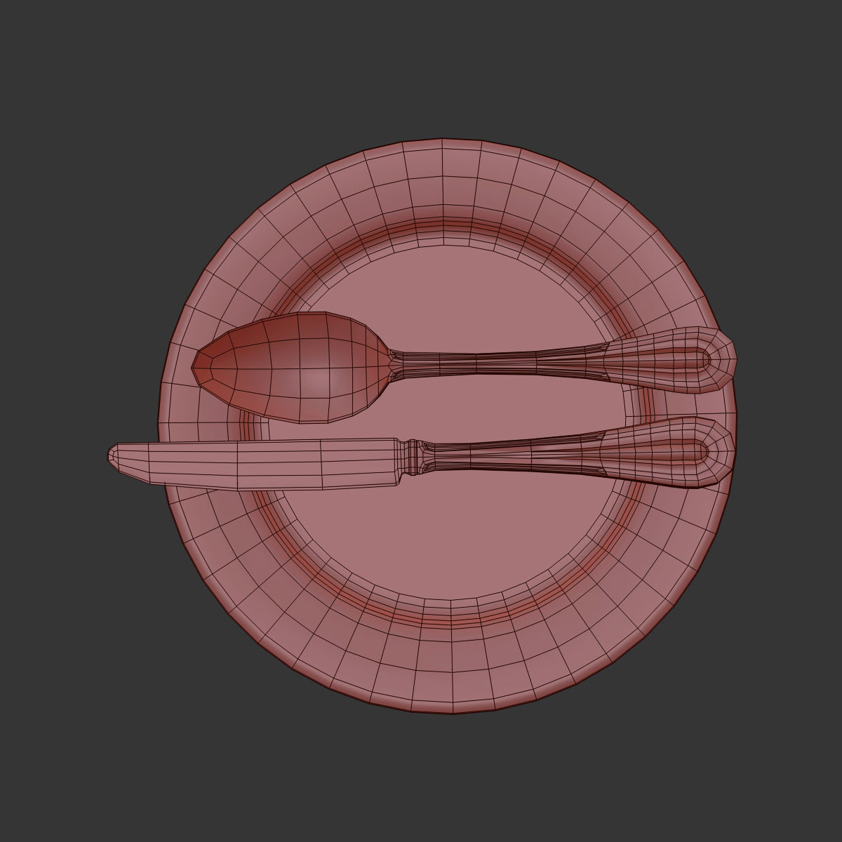 Plates Set 2 plate with fork and knife 3D model_5