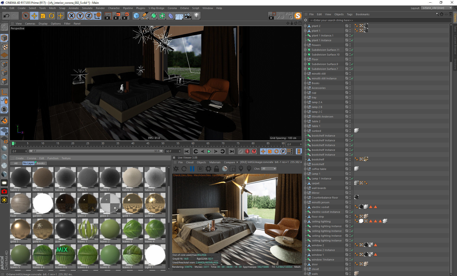 Bedroom Interior Scene for Cinema 4D and Octane Render 3D model_14