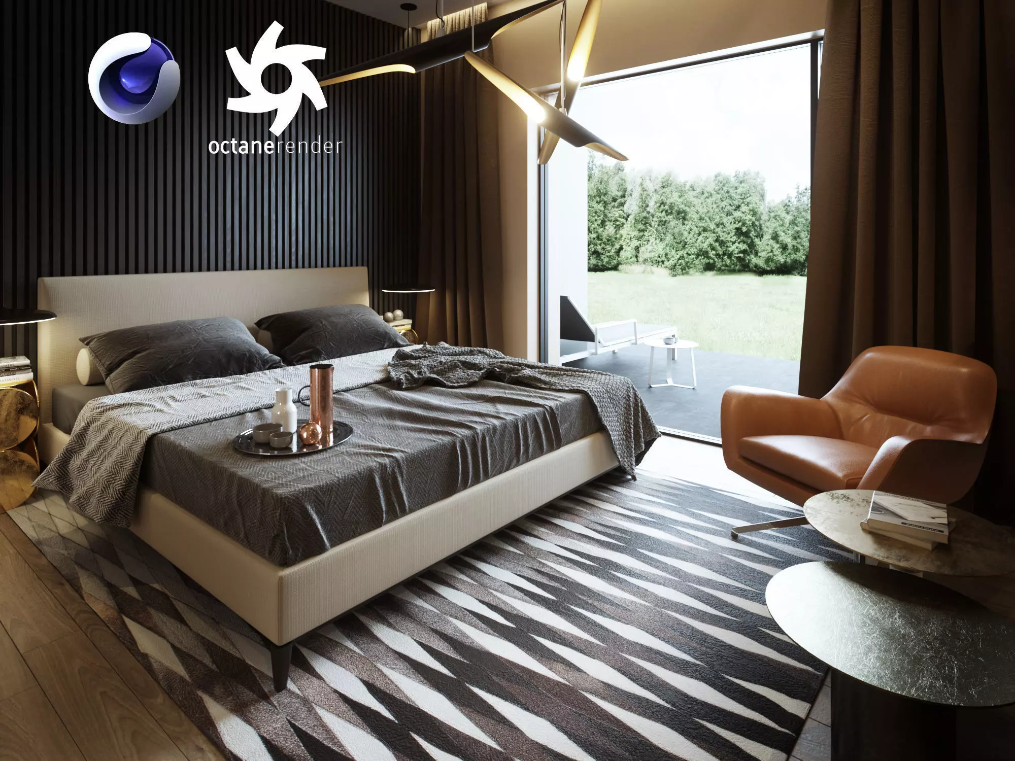 Bedroom Interior Scene for Cinema 4D and Octane Render 3D model_0