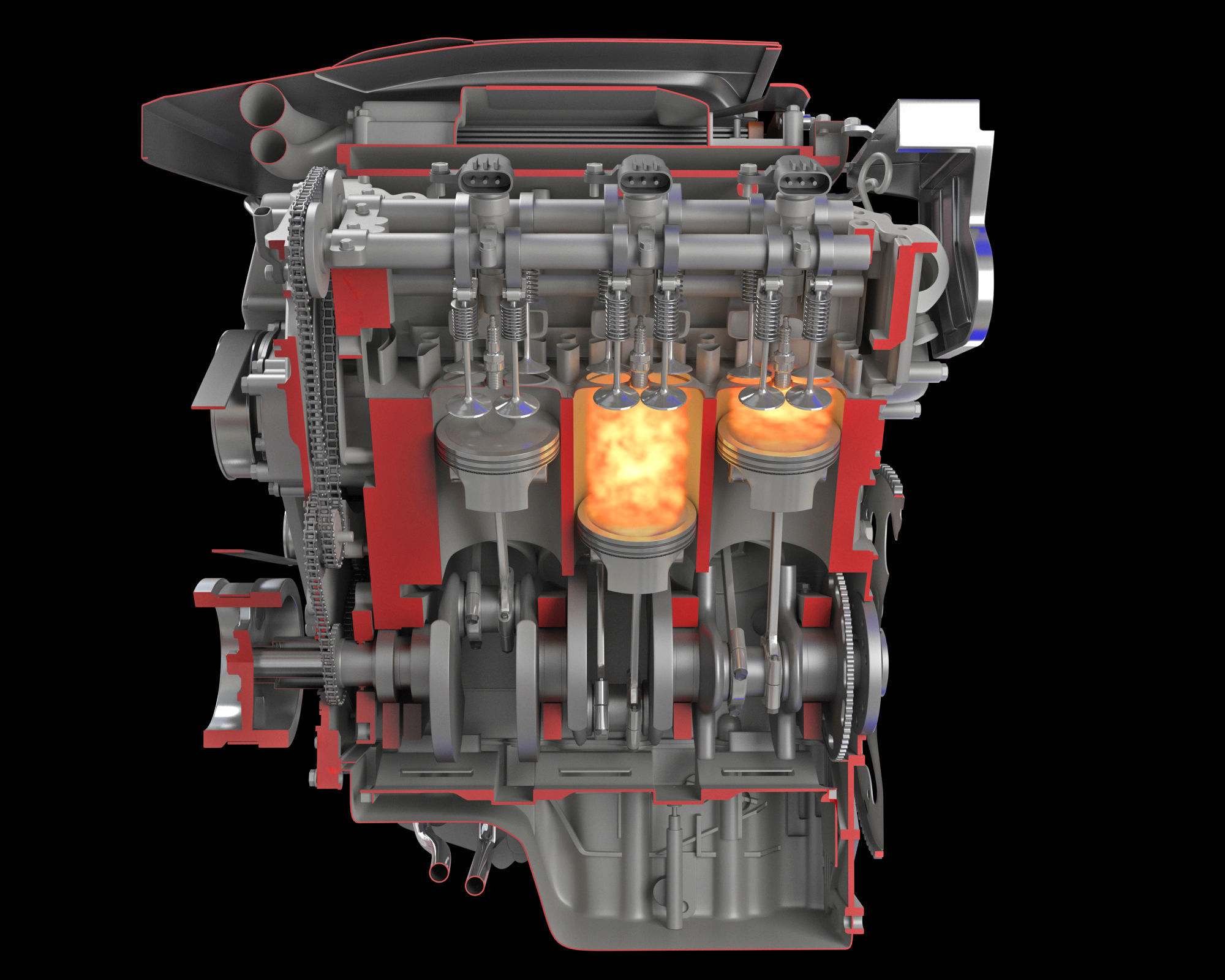 Animation Sectioned V6 Engine Ignition 3D model_5