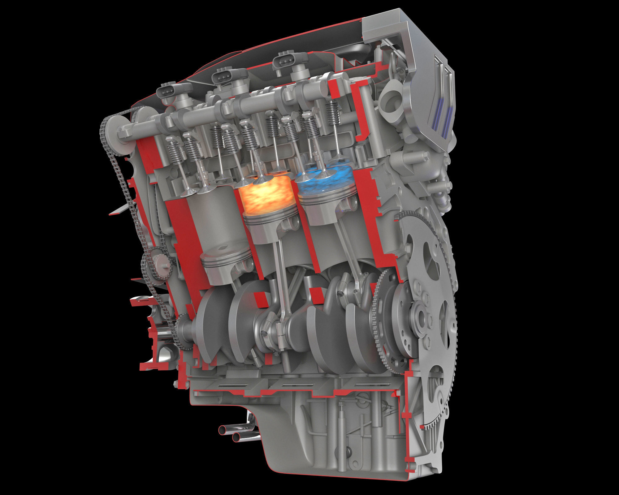 Animation Sectioned V6 Engine Ignition 3D model_4