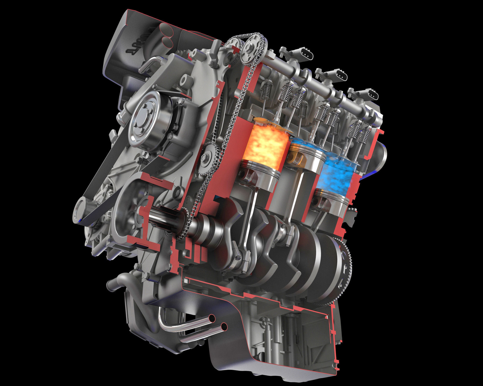 Animation Sectioned V6 Engine Ignition 3D model_13