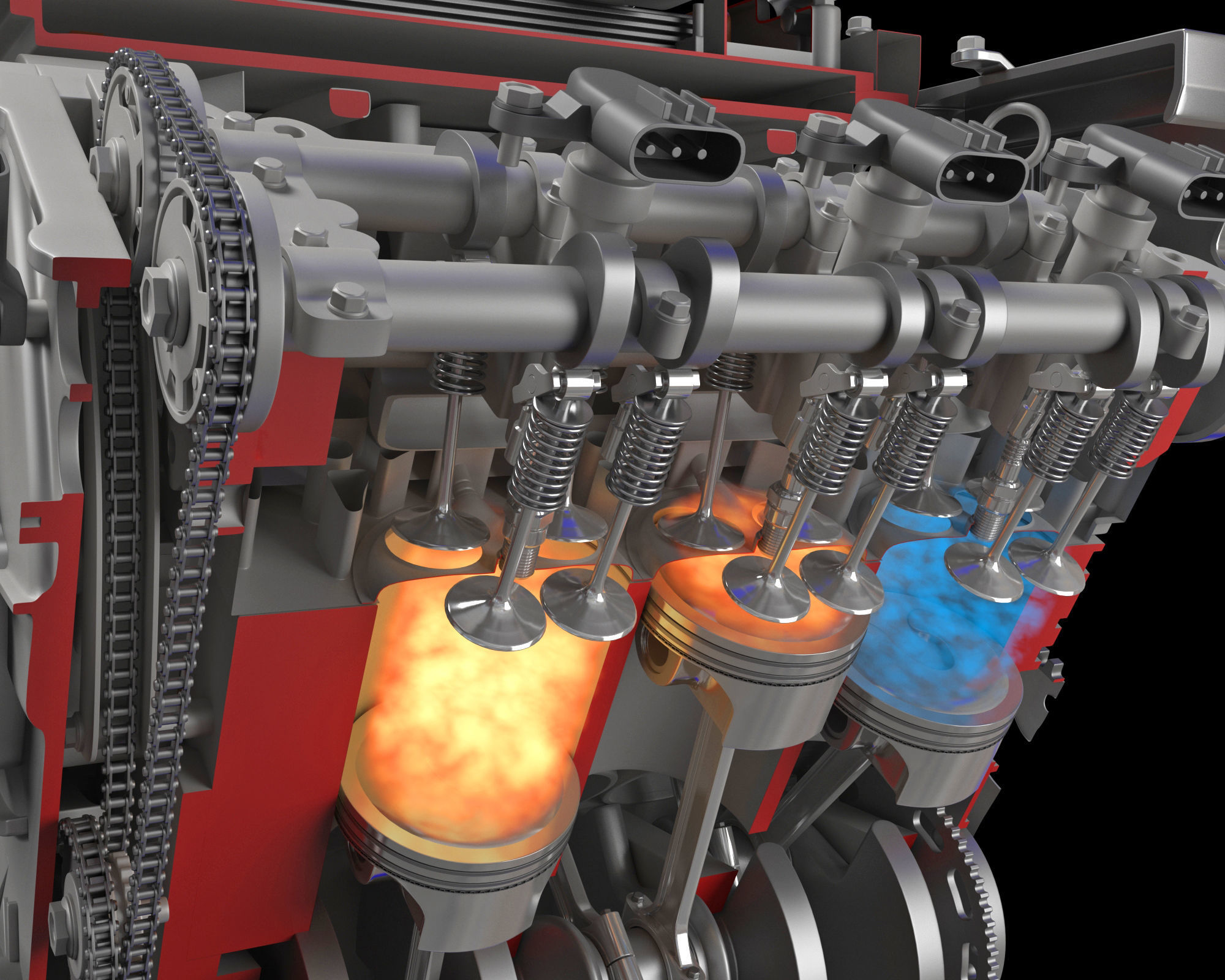 Animation Sectioned V6 Engine Ignition 3D model_15
