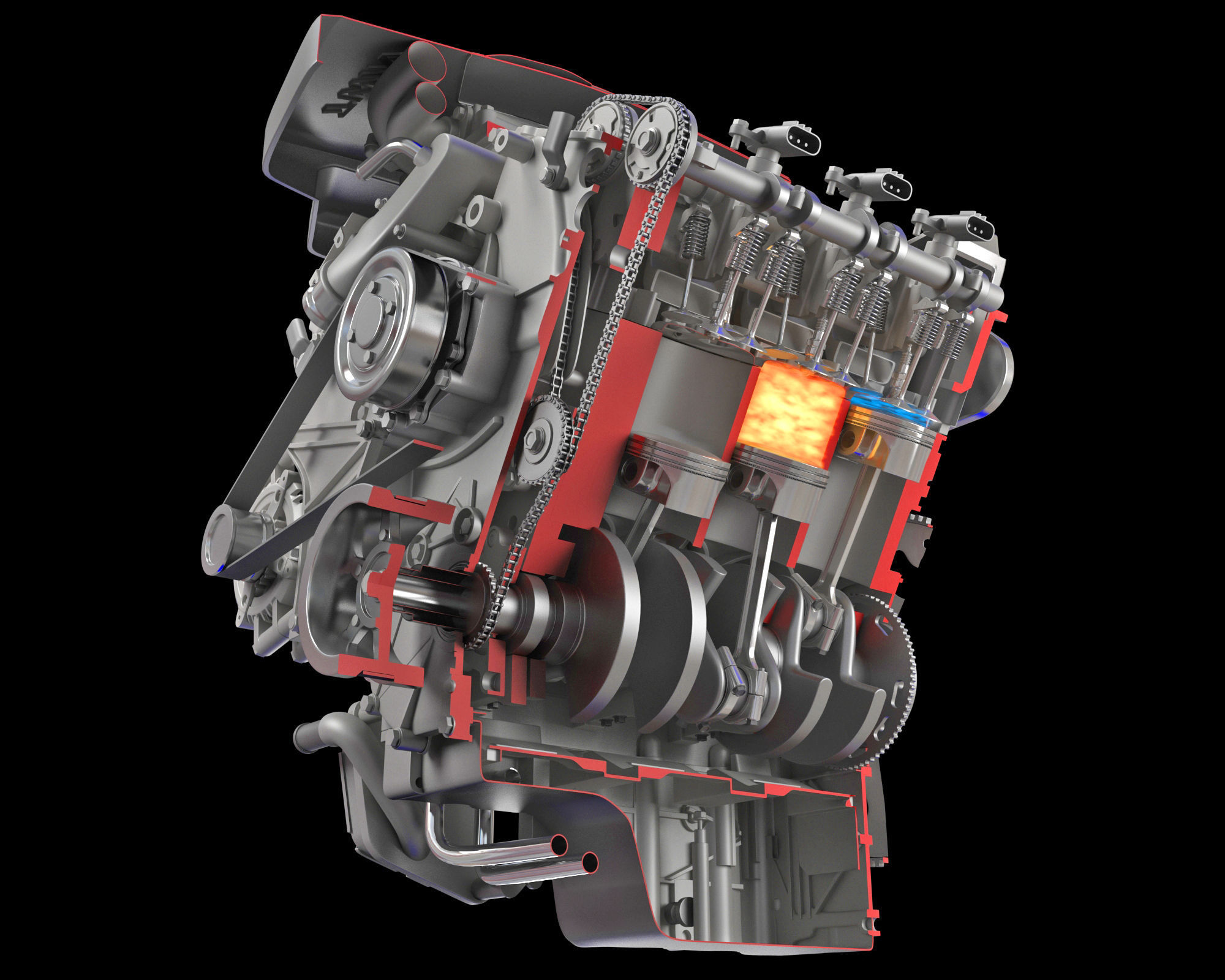 Animation Sectioned V6 Engine Ignition 3D model_9