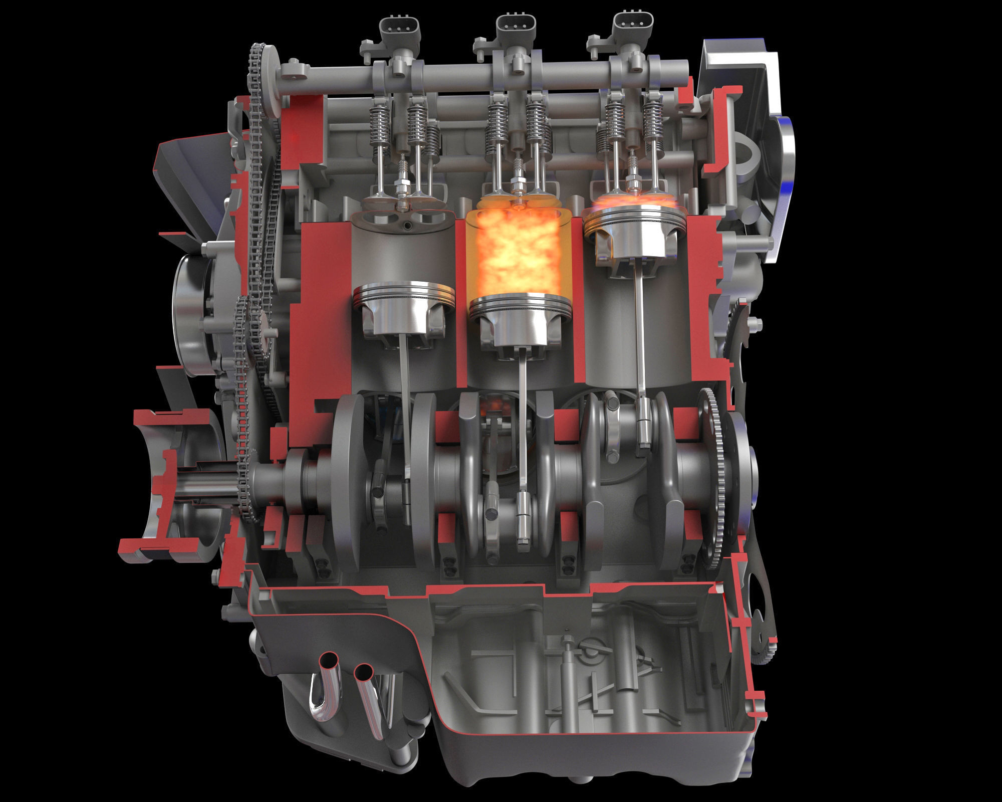 Animation Sectioned V6 Engine Ignition 3D model_12