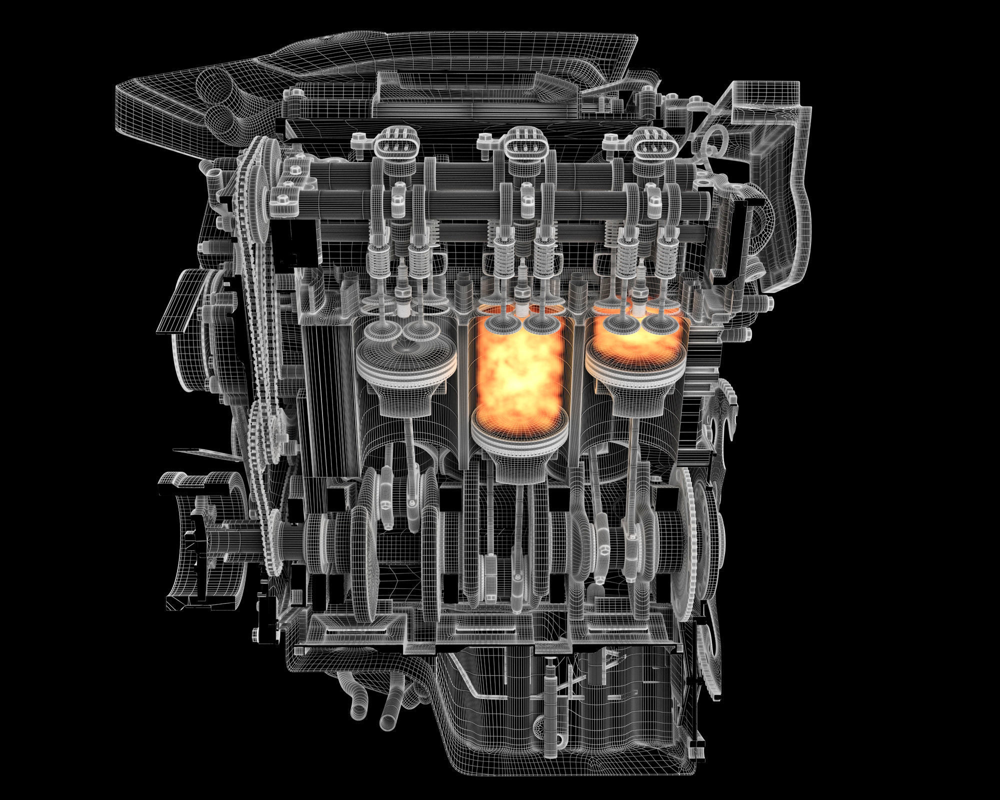 Animation Sectioned V6 Engine Ignition 3D model_24