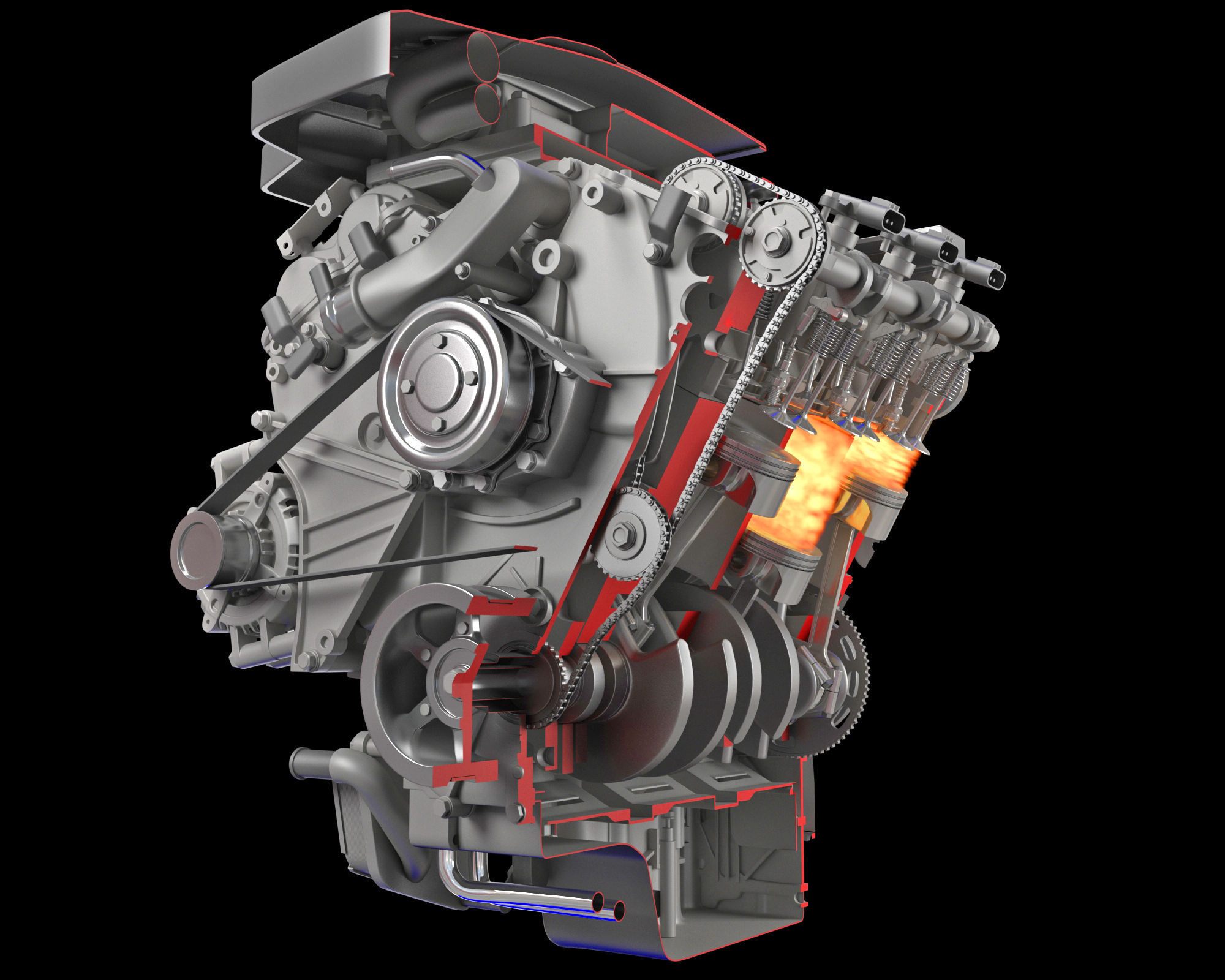Animation Sectioned V6 Engine Ignition 3D model_6