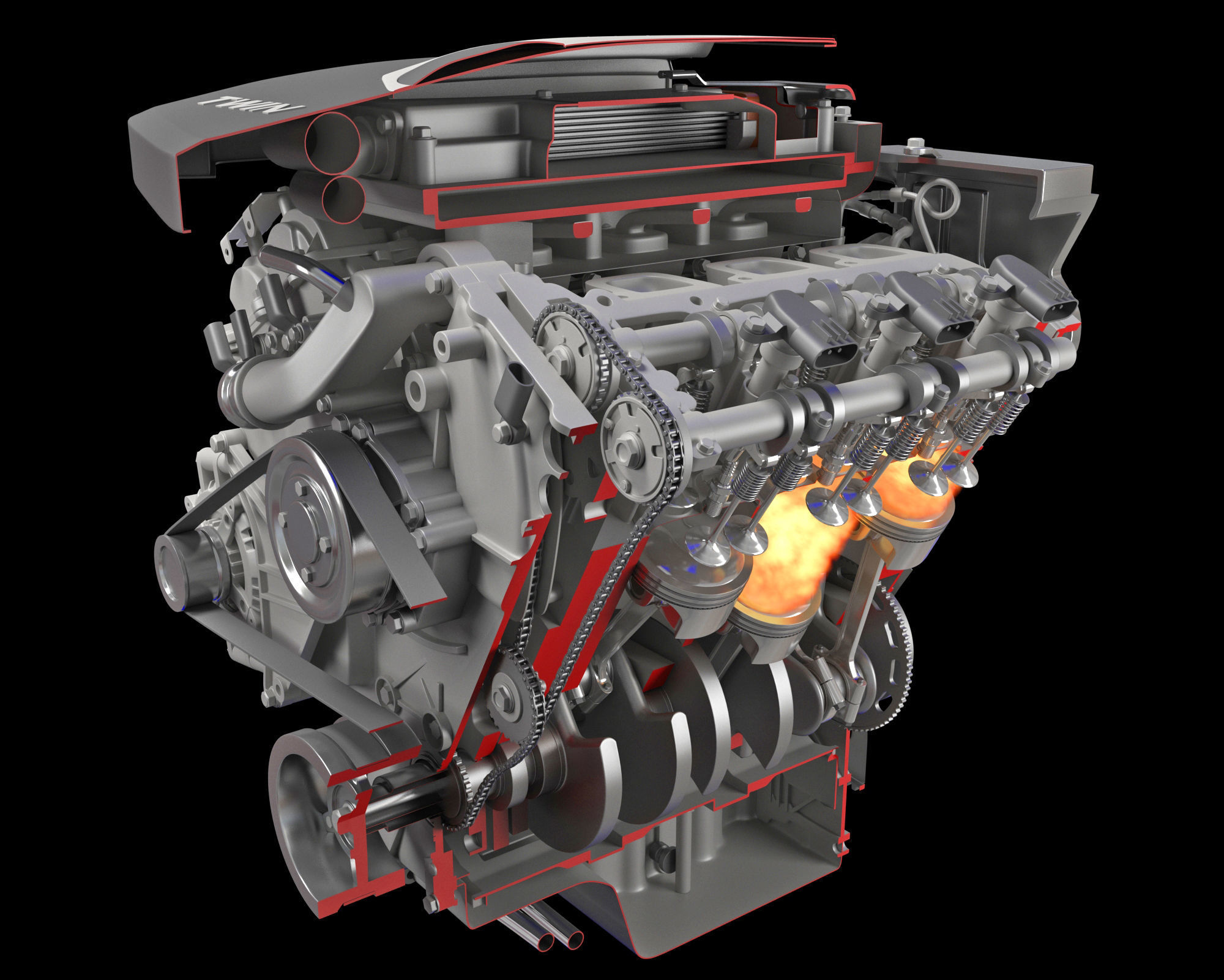 Animation Sectioned V6 Engine Ignition 3D model_11
