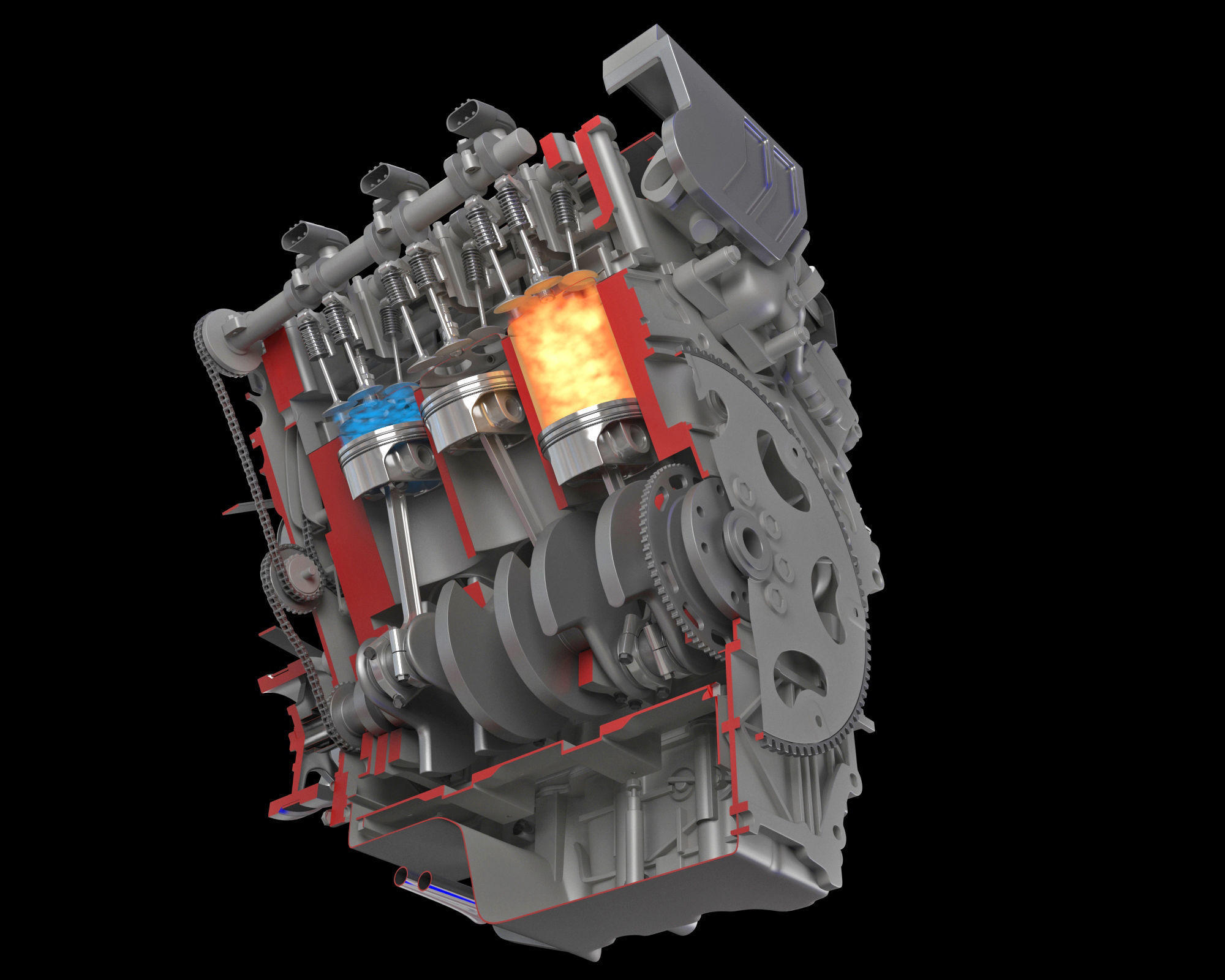 Animation Sectioned V6 Engine Ignition 3D model_14