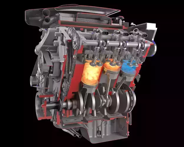 Animation Sectioned V6 Engine Ignition 3D model