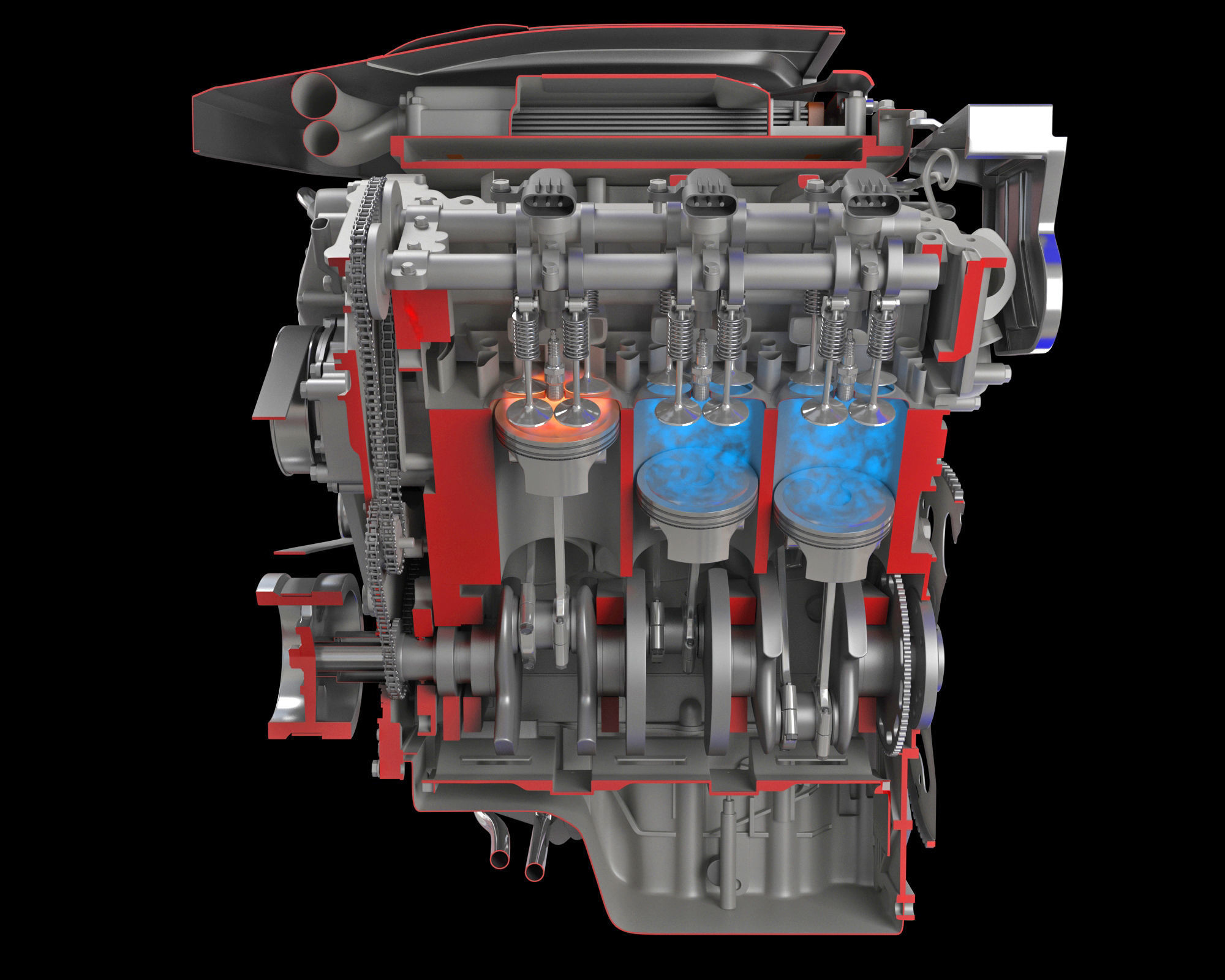 Animation Sectioned V6 Engine Ignition 3D model_8