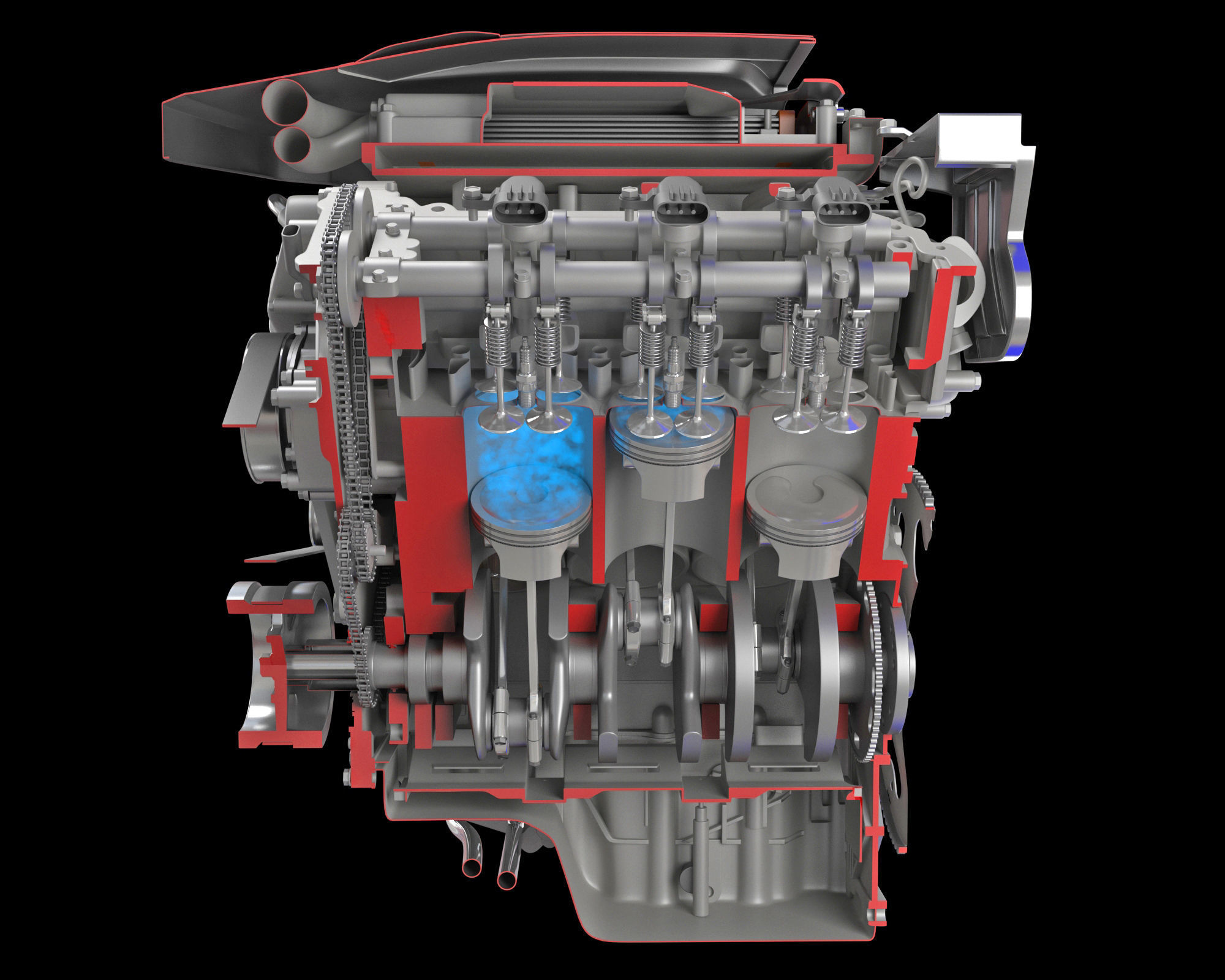 Animation Sectioned V6 Engine Ignition 3D model_7