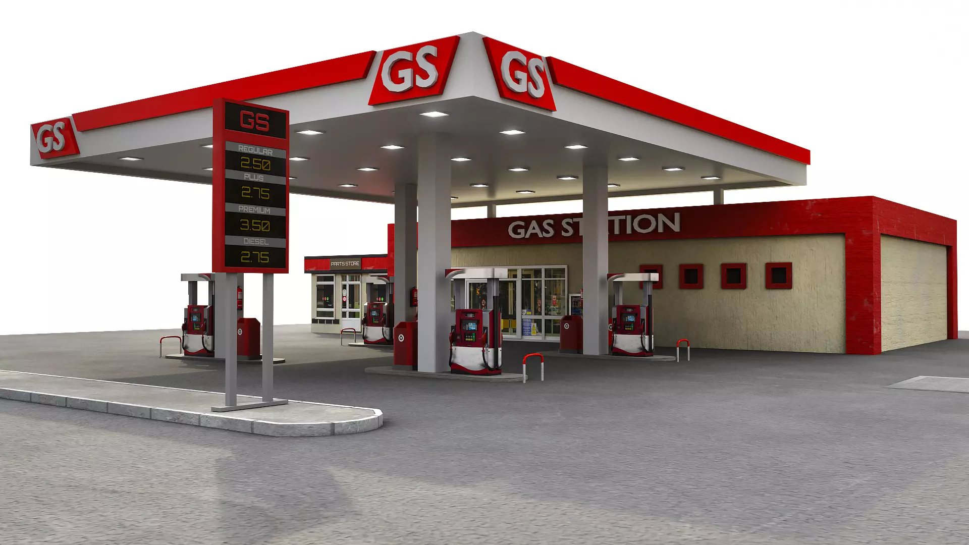 Gas Station Low-poly 3D model_0