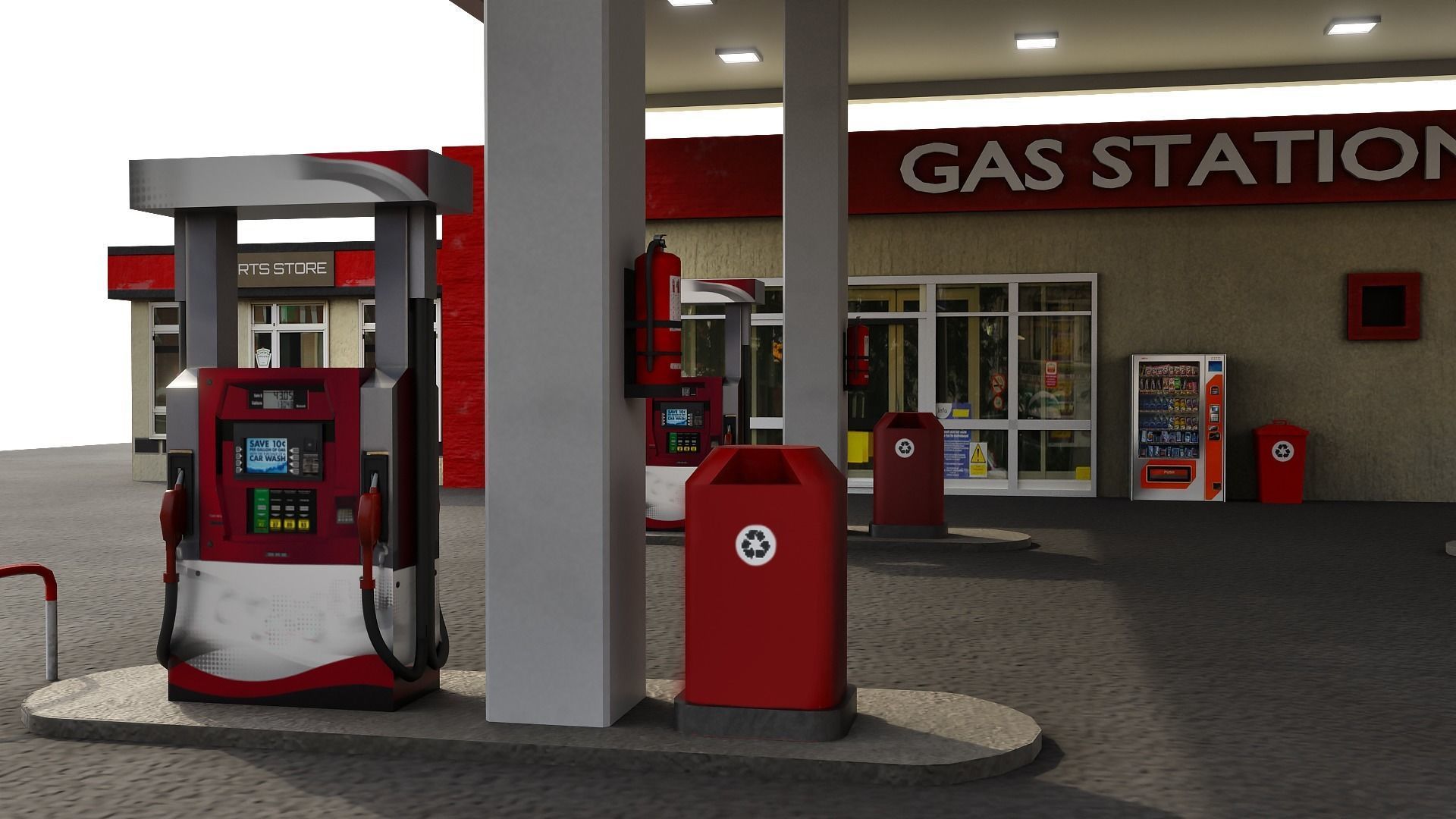 Gas Station Low-poly 3D model_3