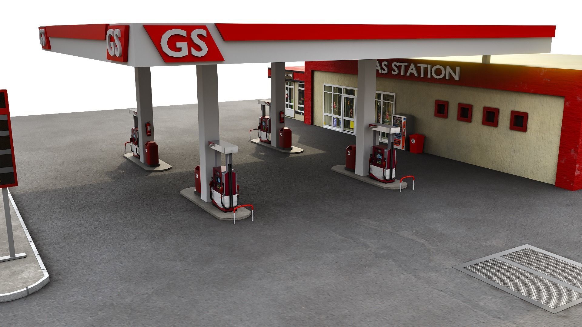 Gas Station Low-poly 3D model_1