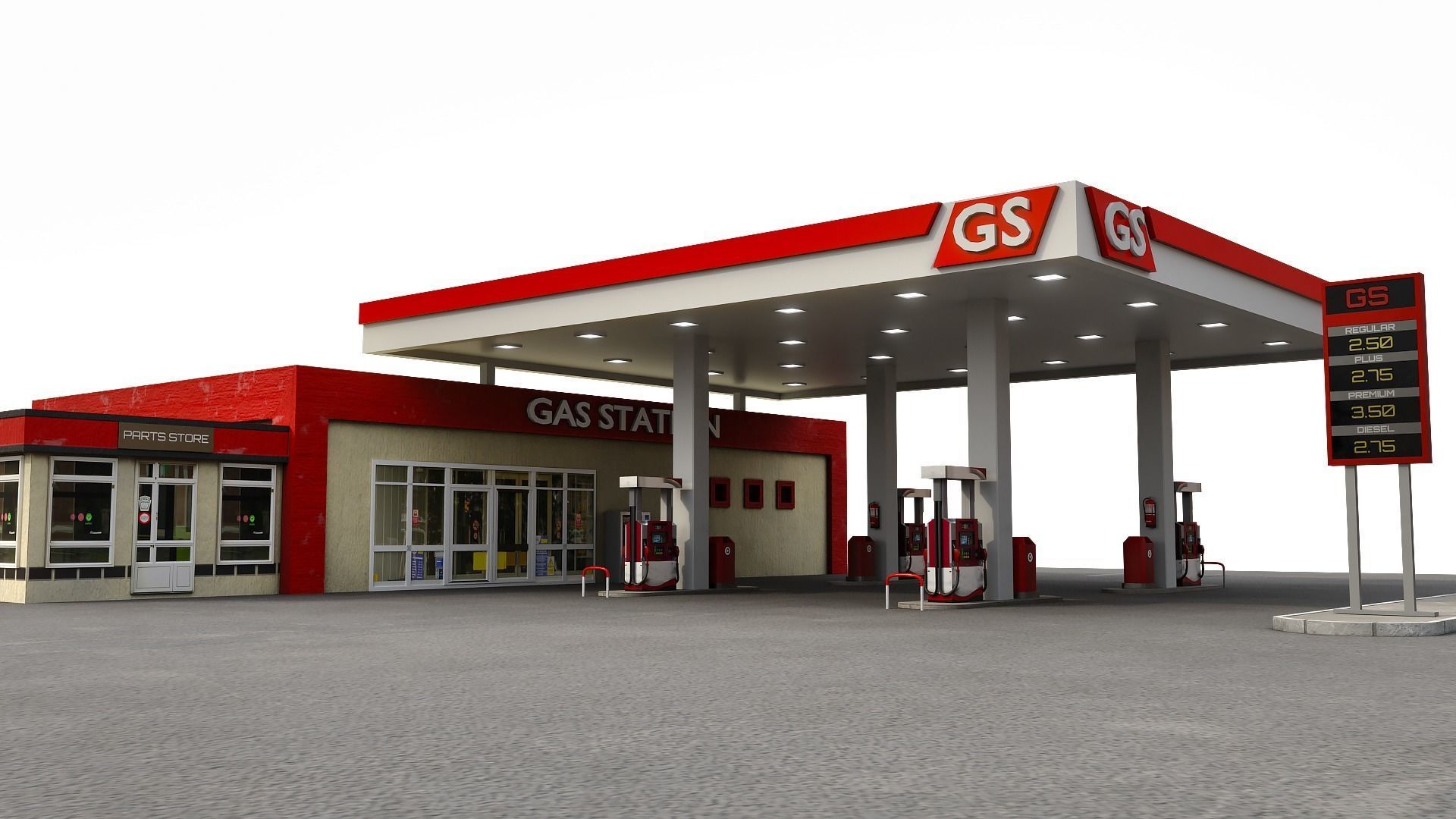 Gas Station Low-poly 3D model_2