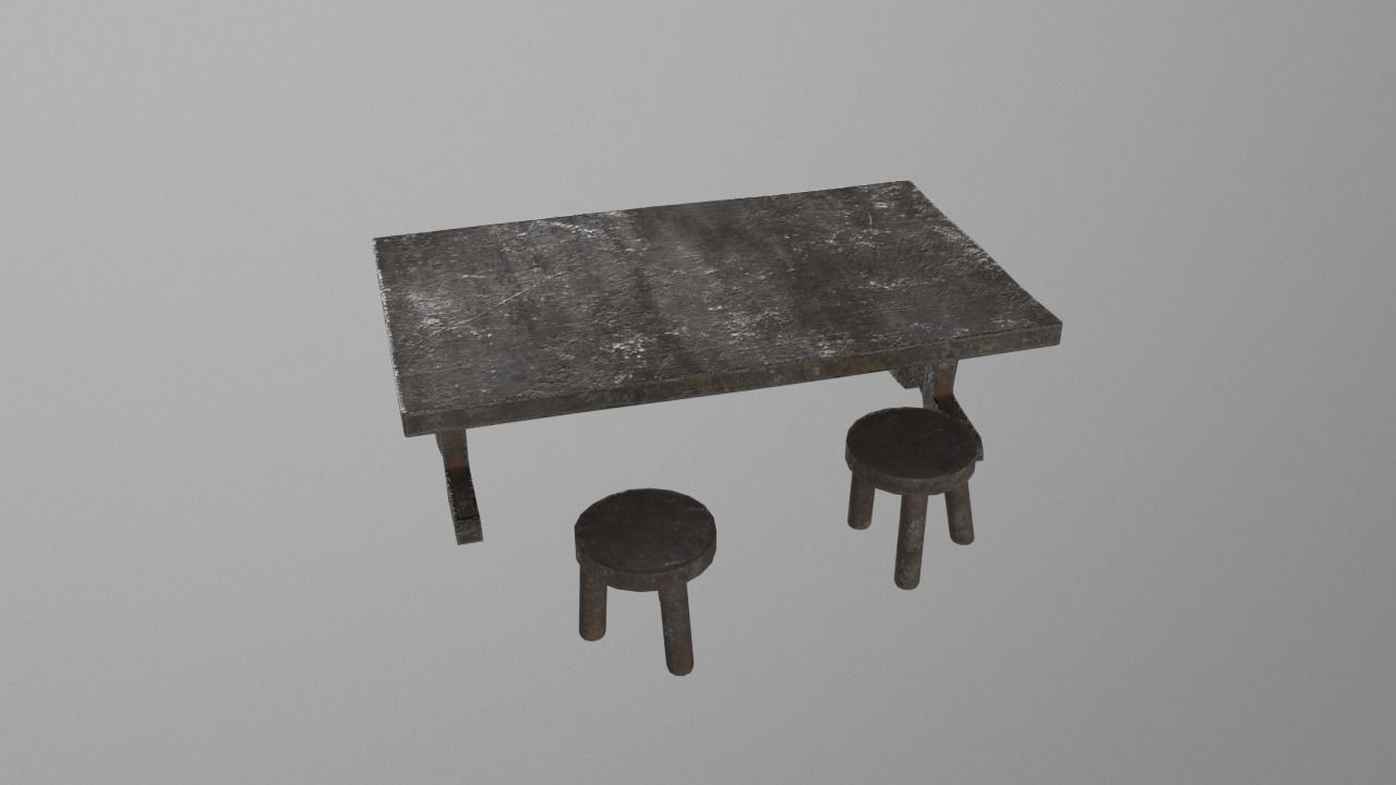 Medieval wooden table Low-poly 3D model_1