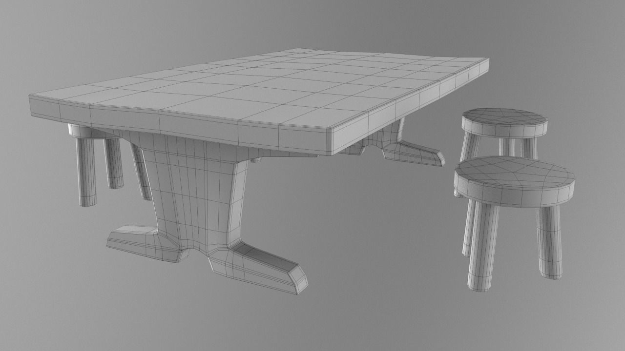 Medieval wooden table Low-poly 3D model_5