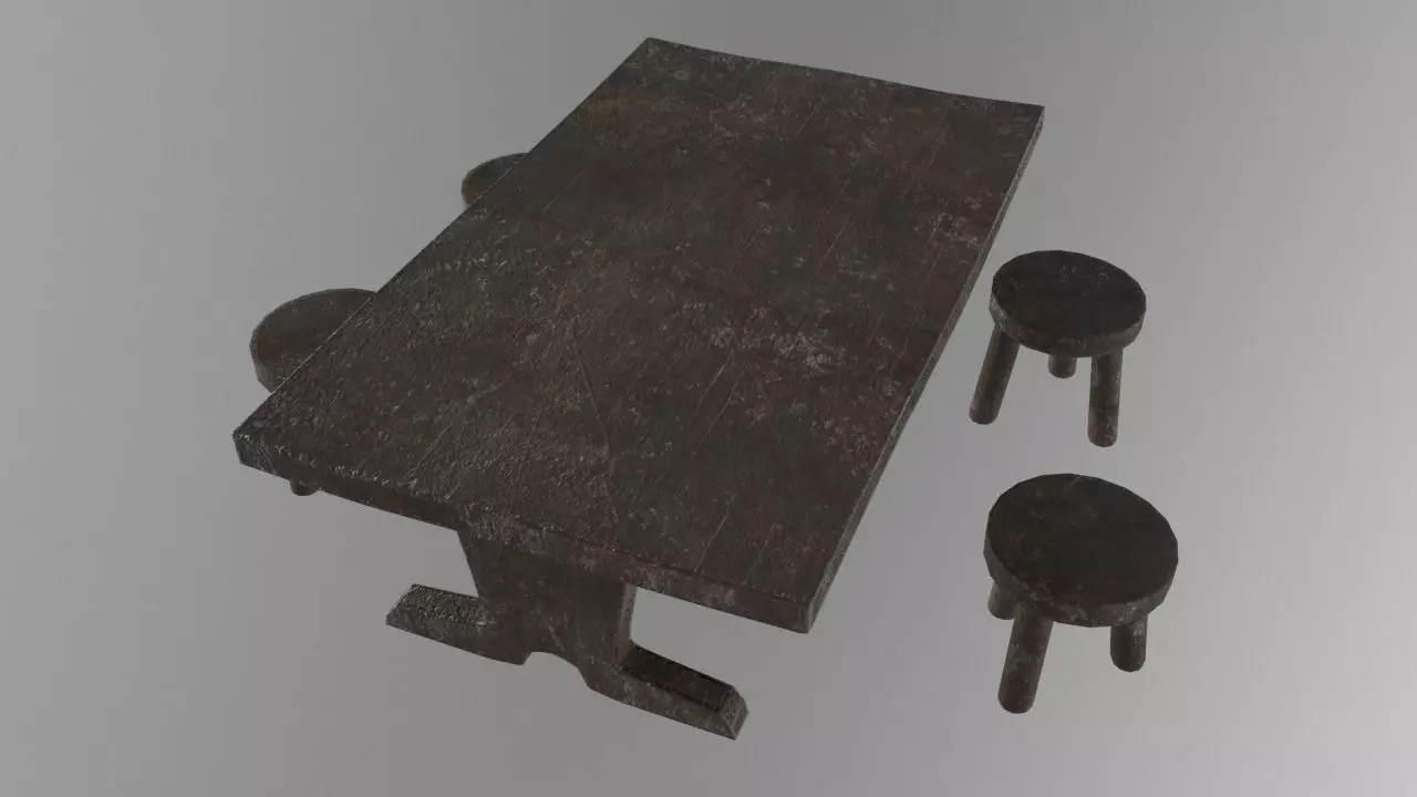 Medieval wooden table Low-poly 3D model_0