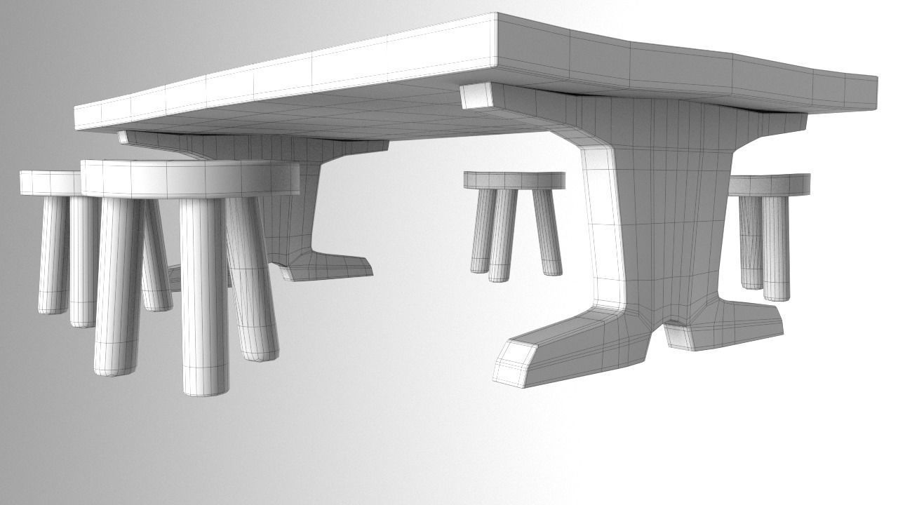 Medieval wooden table Low-poly 3D model_3