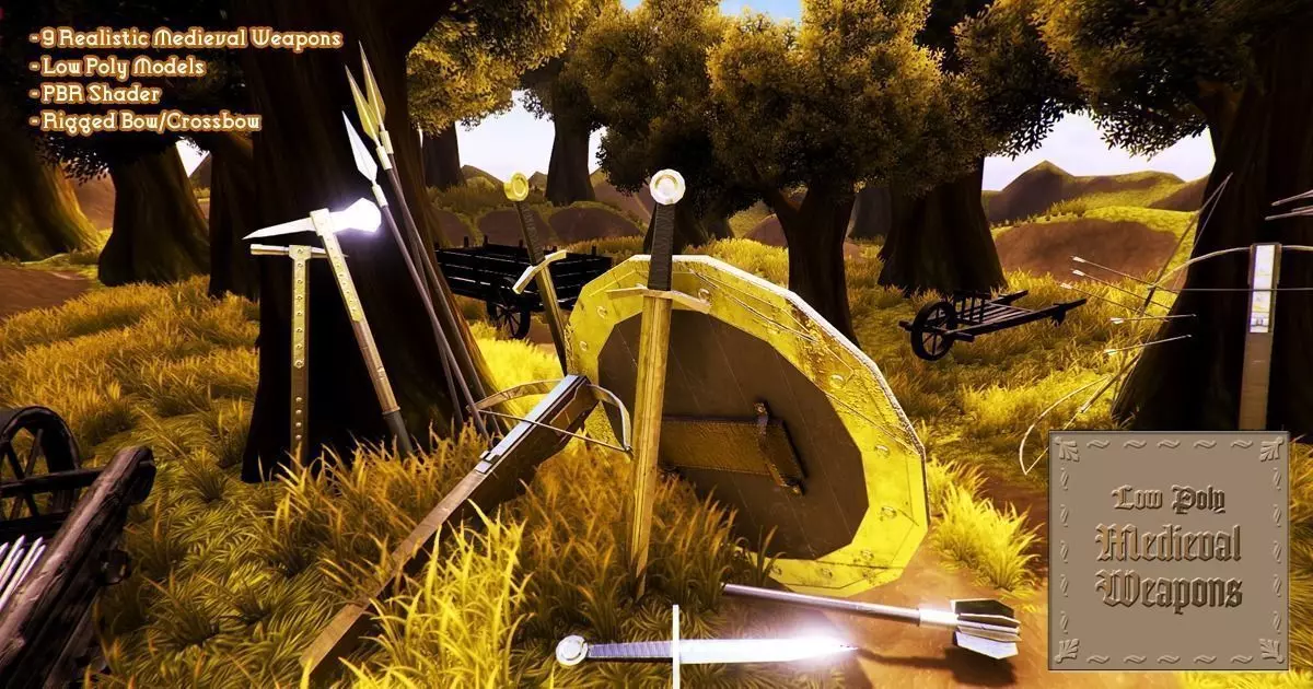 Low Poly Medieval Weapons Low-poly 3D model_0