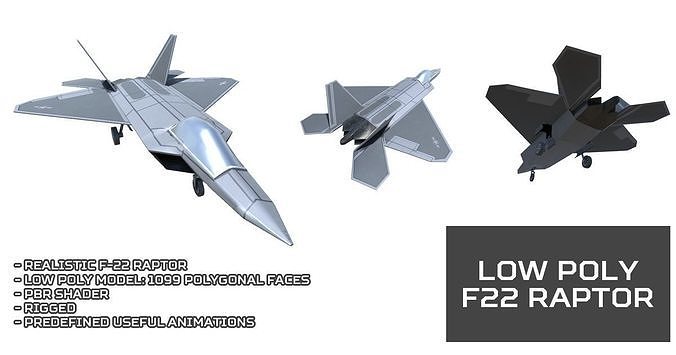 Low Poly F22 Raptor Low-poly 3D model