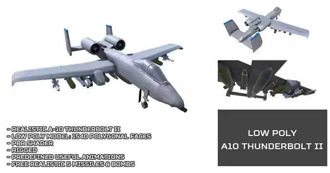 Low Poly A10 Thunderbolt II Low-poly 3D model