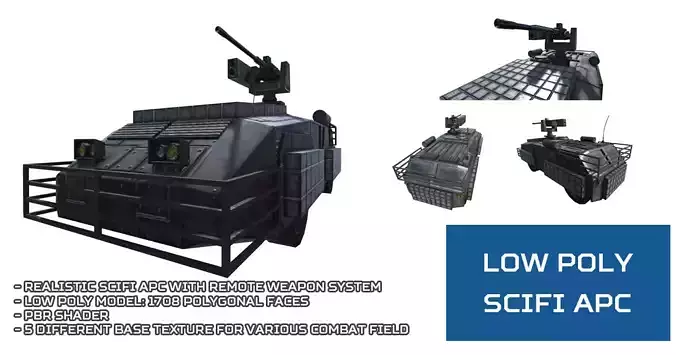 Low Poly Scifi APC with RWS Low-poly 3D model
