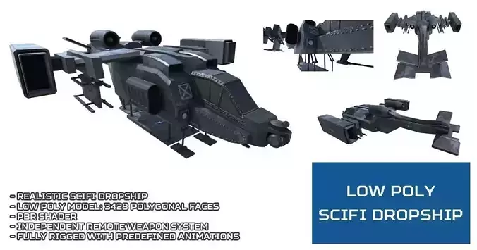 Low Poly Scifi Dropship Low-poly 3D model