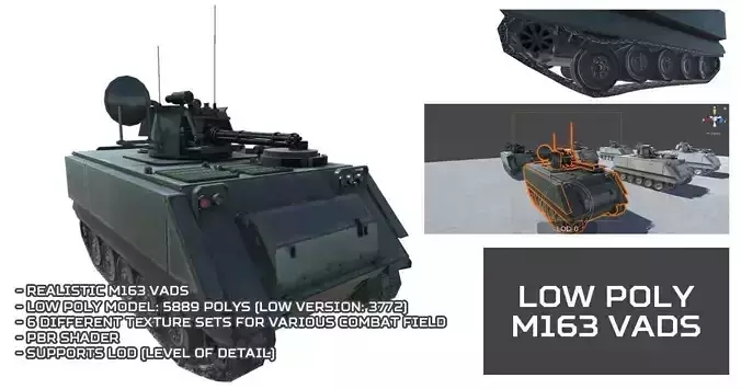 Low Poly M163 VADS Low-poly 3D model