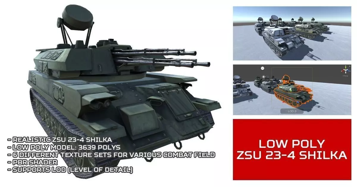 Low Poly ZSU 23-4 Shilka Low-poly 3D model_0