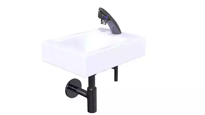 Water tap and sink High quality Low-poly 3D model