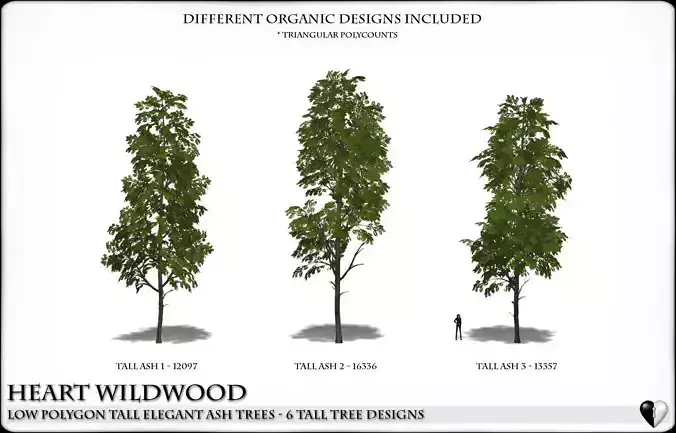 Low Polygon 3D Ash Trees Low-poly 3D model