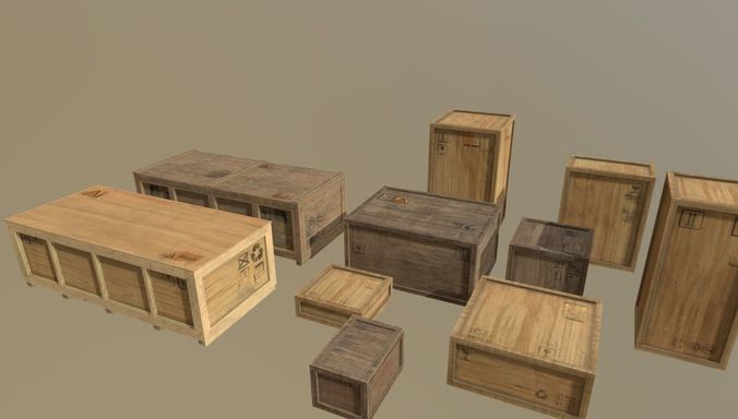 apocalyptic cargo transport container crates pack Low-poly 3D model