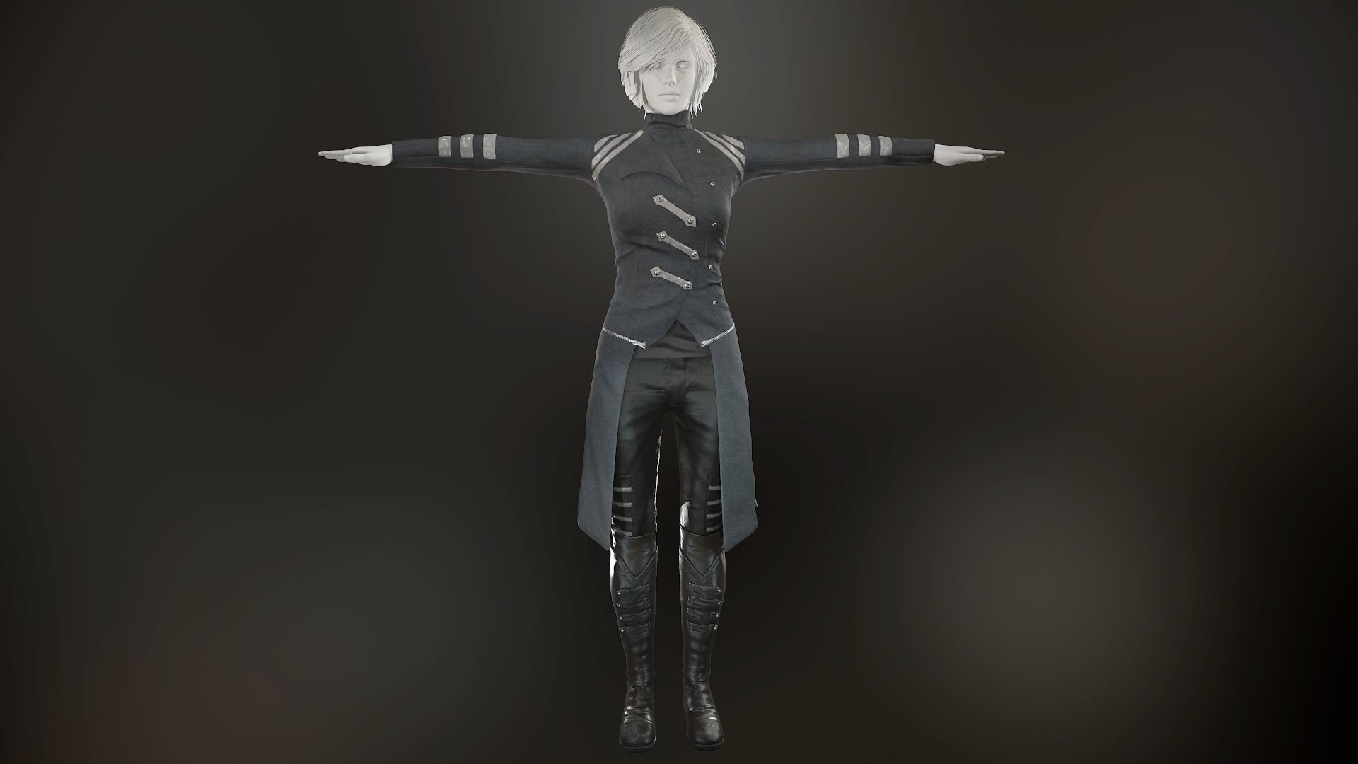 Female Post Apocalyptic Outfit Low-poly 3D model_5