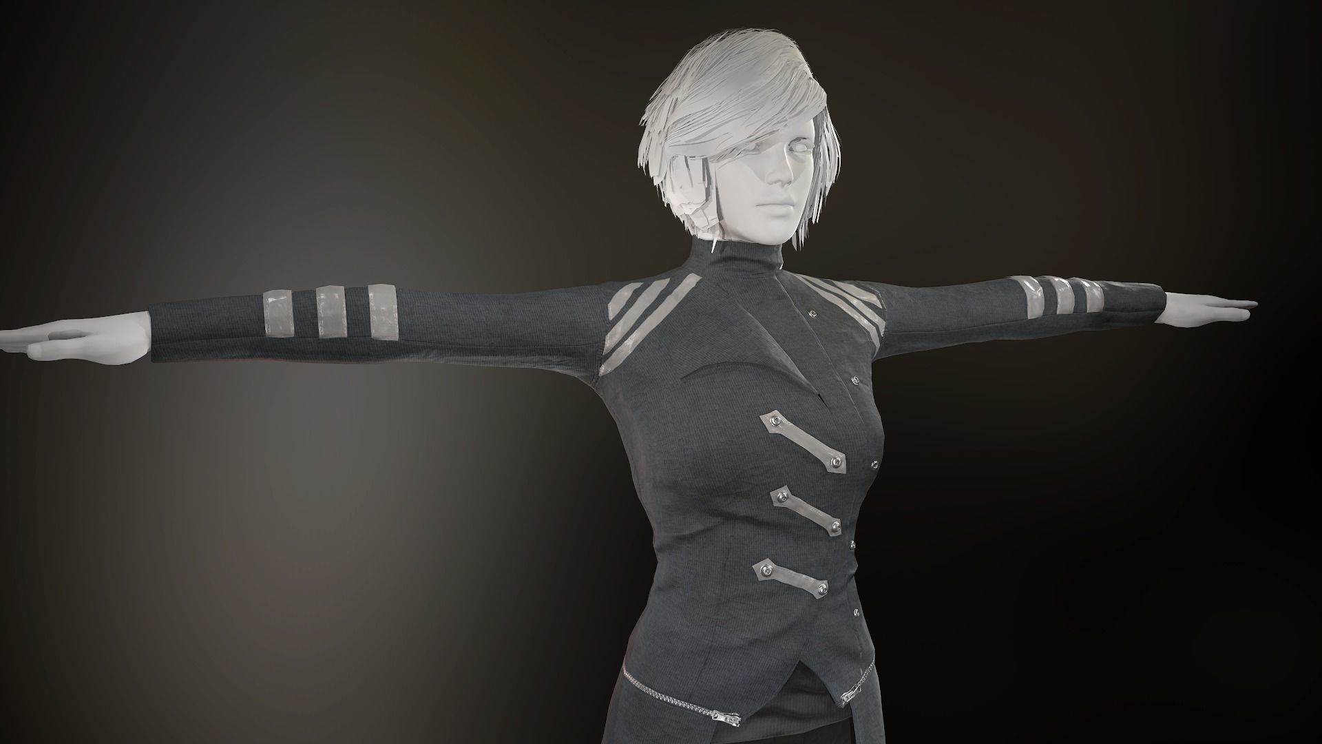 Female Post Apocalyptic Outfit Low-poly 3D model_7