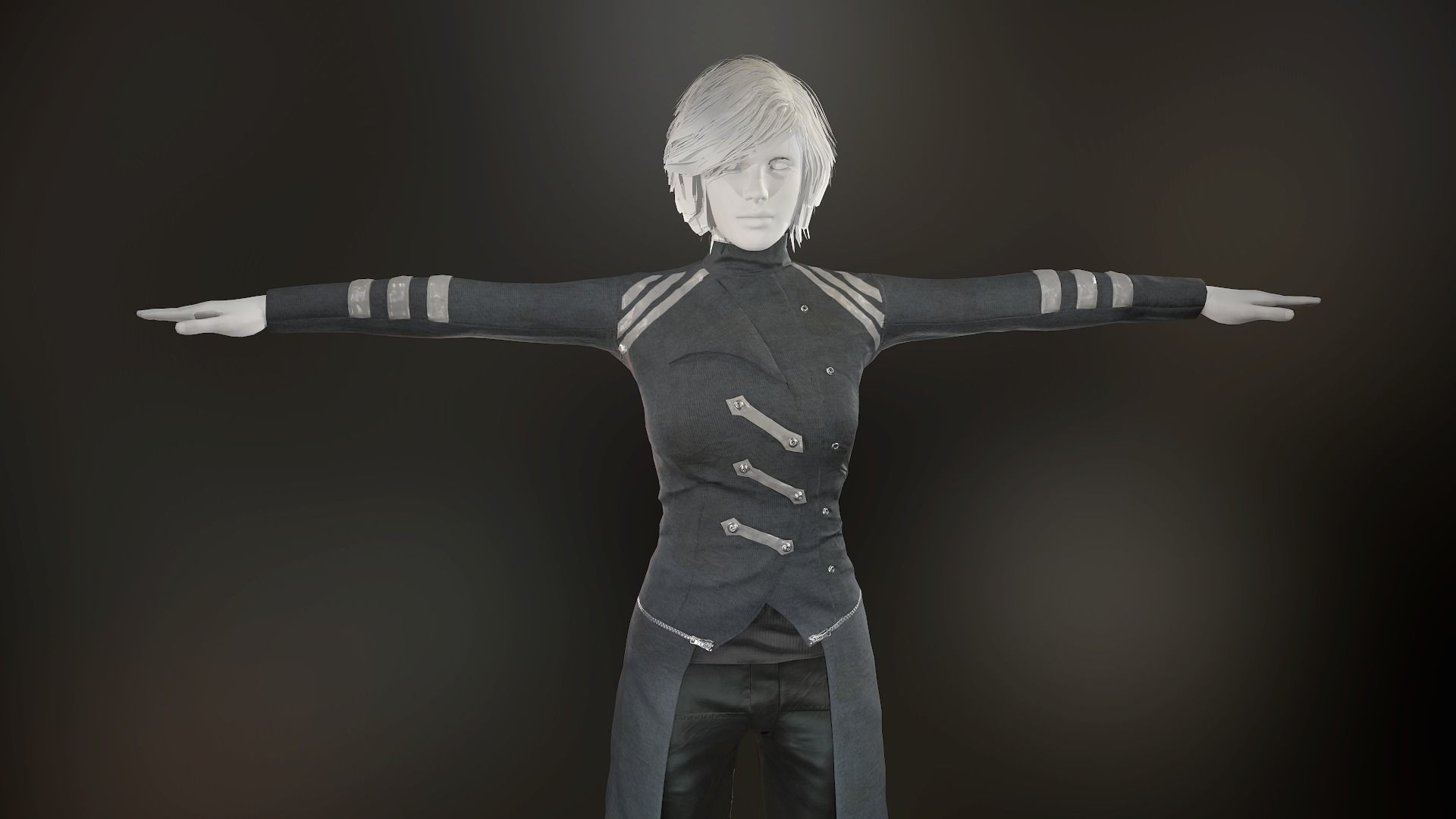 Female Post Apocalyptic Outfit Low-poly 3D model_3