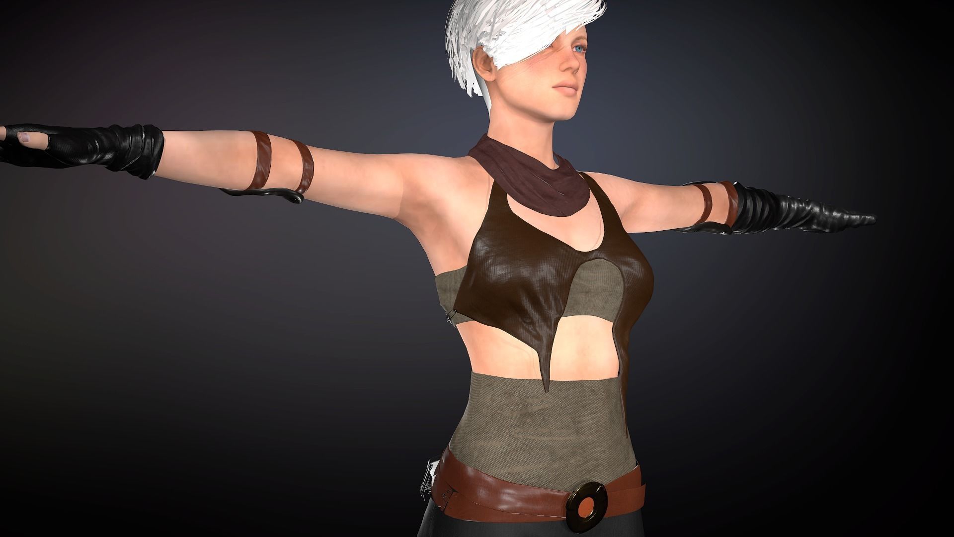 Female Warrior Outfit  Low-poly 3D model_3