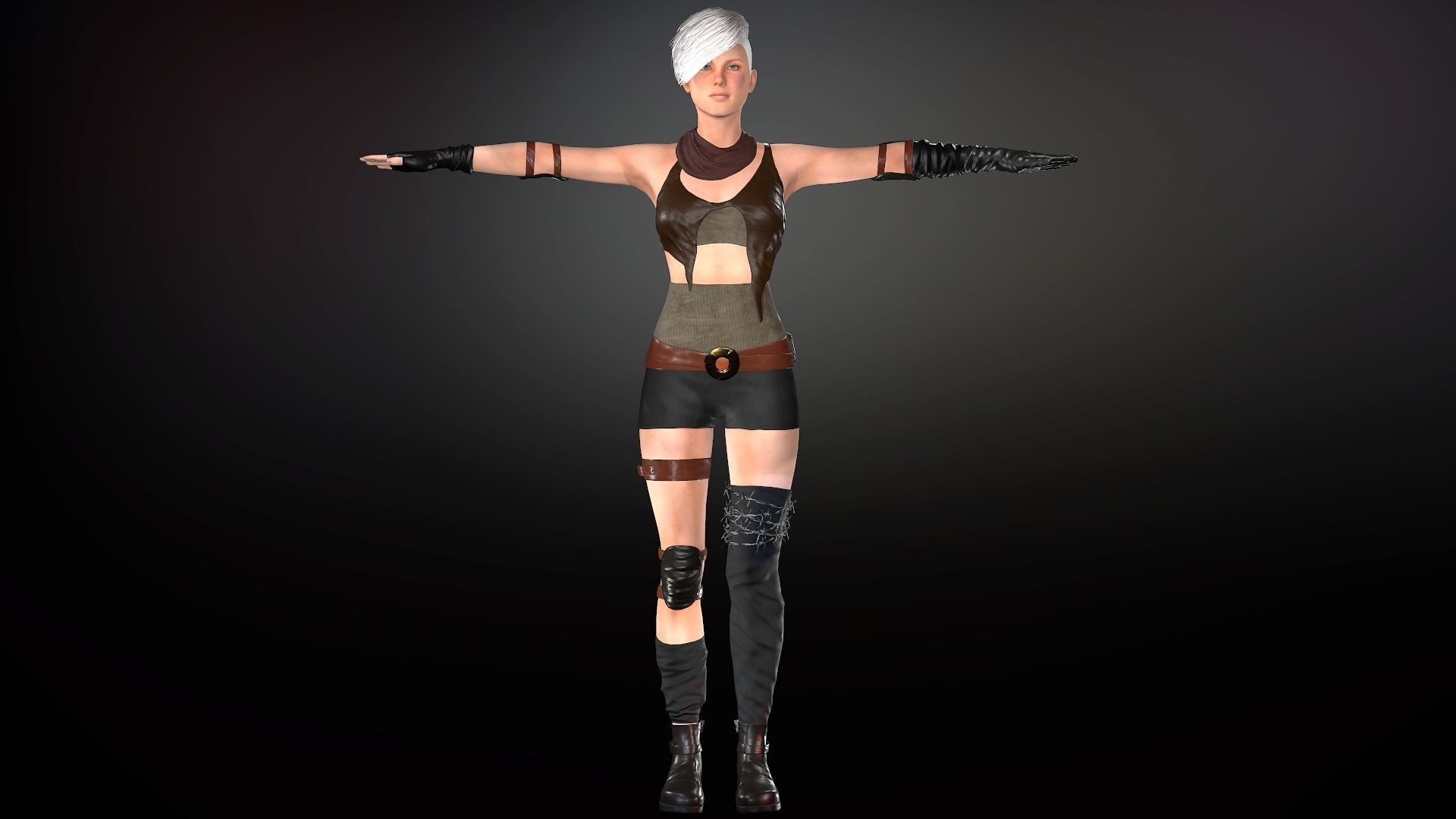 Female Warrior Outfit  Low-poly 3D model_4