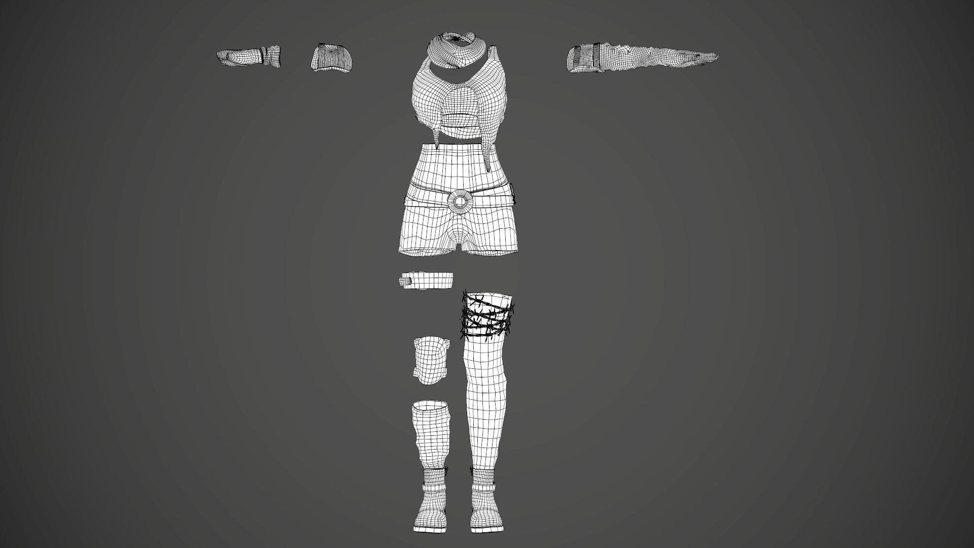 Female Warrior Outfit  Low-poly 3D model_50