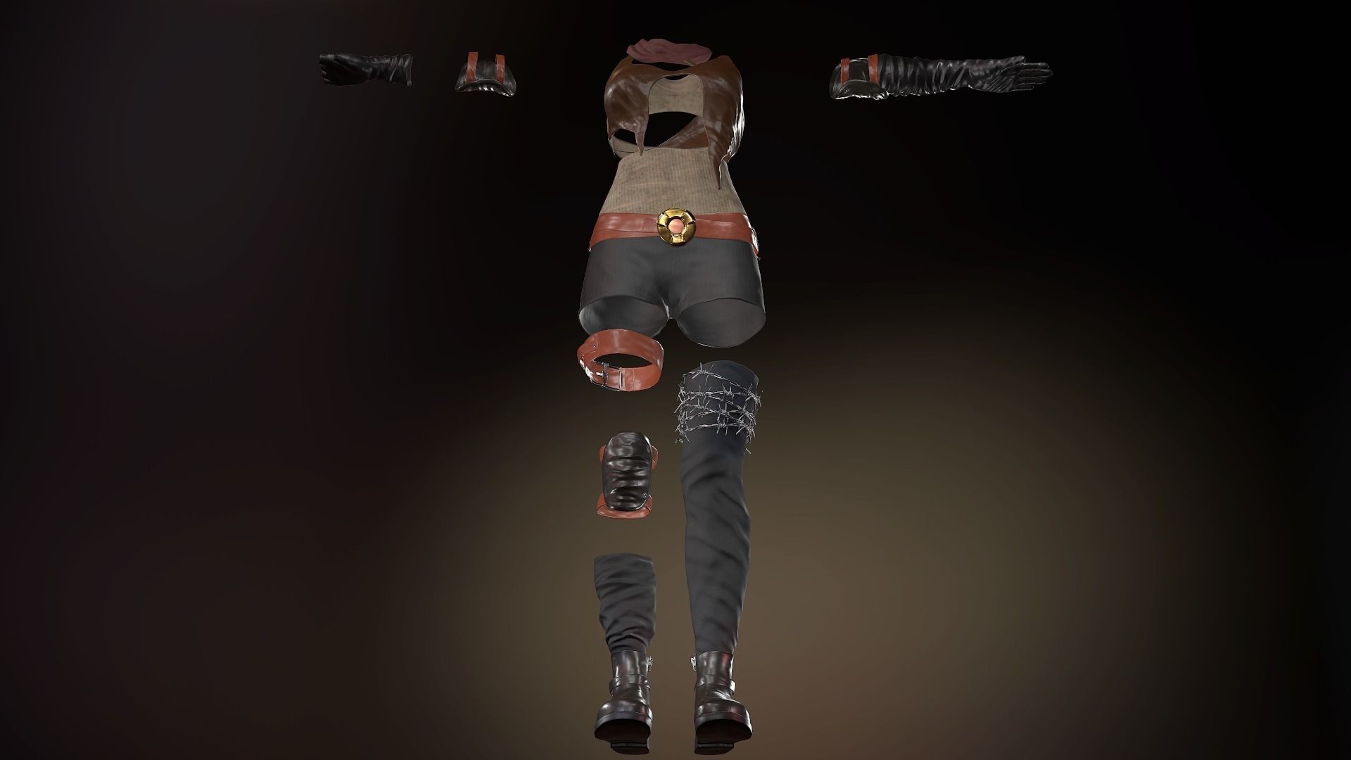 Female Warrior Outfit  Low-poly 3D model_49