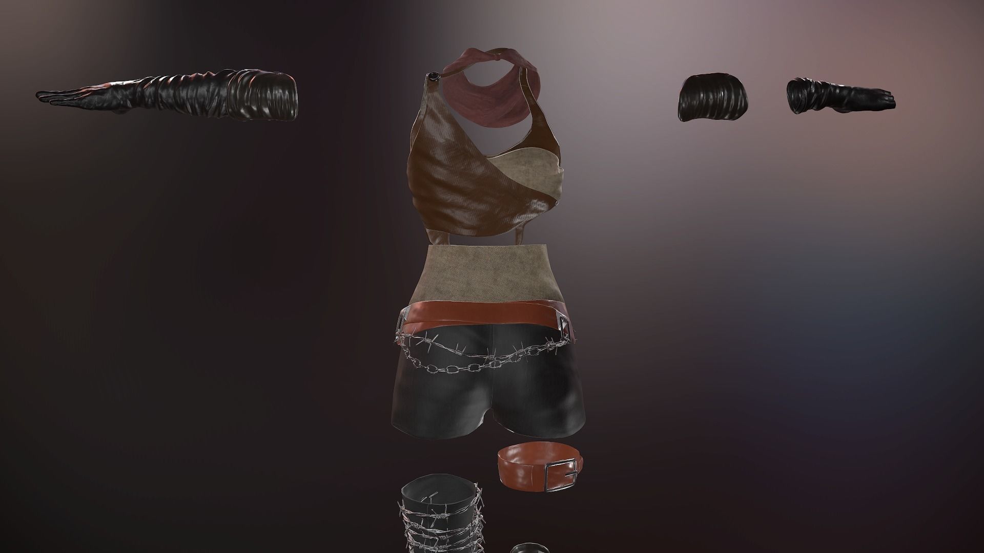 Female Warrior Outfit  Low-poly 3D model_47