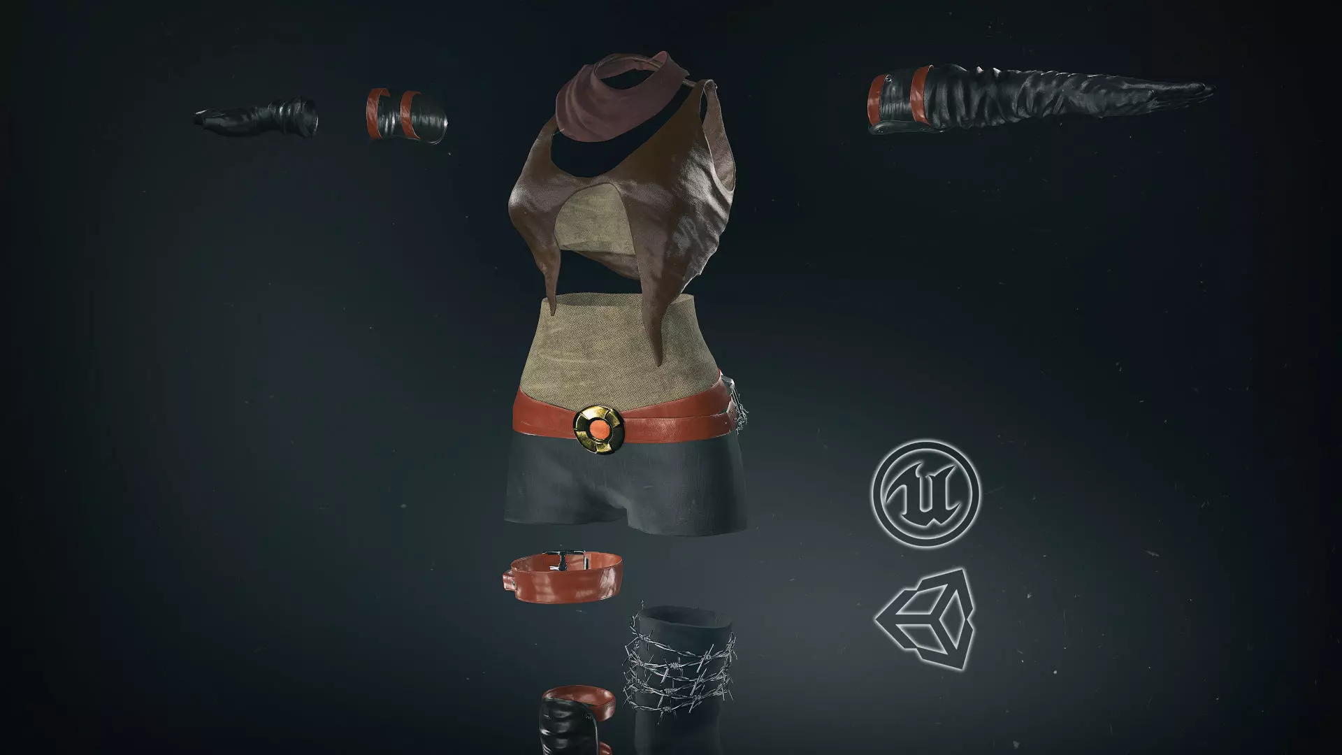 Female Warrior Outfit  Low-poly 3D model_0