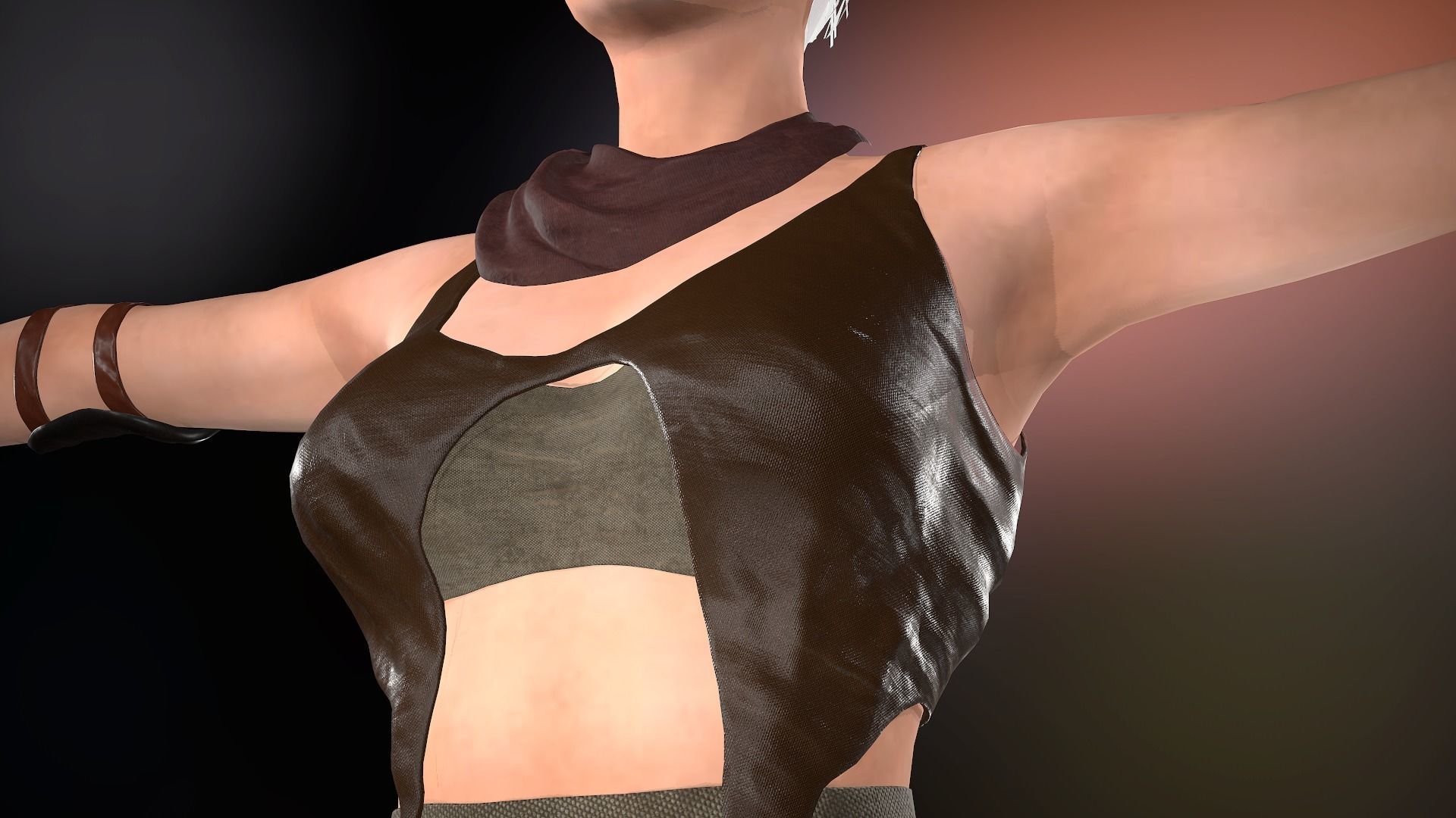 Female Warrior Outfit  Low-poly 3D model_8